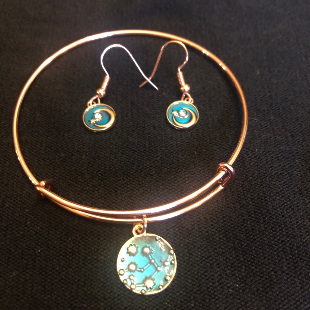 Rose gold bracelet and matching moon earrings